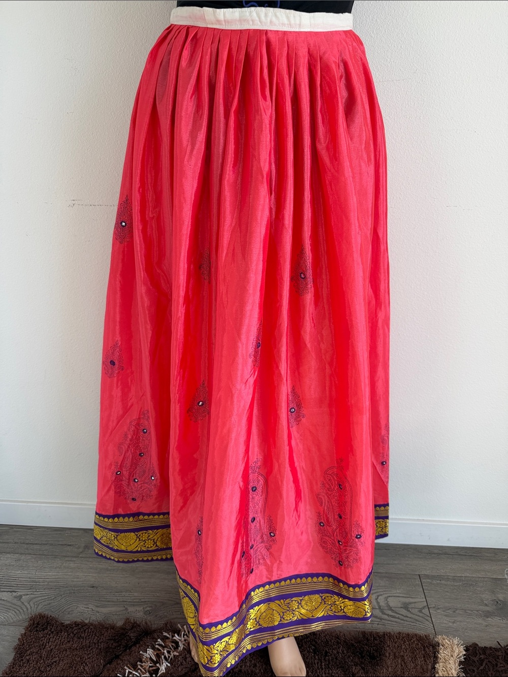 Women's Bright Pink Embroidered Maxi Skirt with Decorative Hem